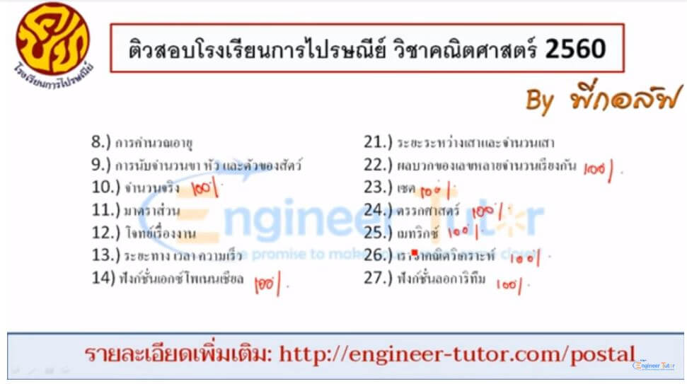 Guideline ข้อสอบโรงเรียนการไปรษณีย์ วิชาคณิตศาสตร์