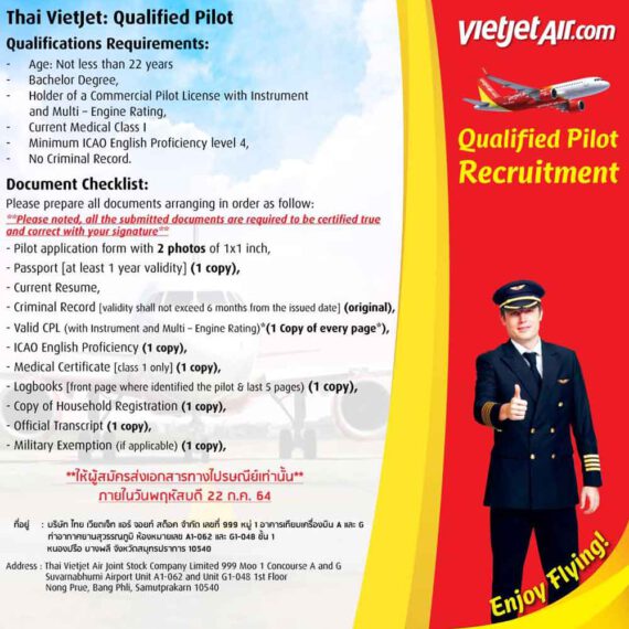 Thai Vietjet Qualified Pilot Requirement 2564