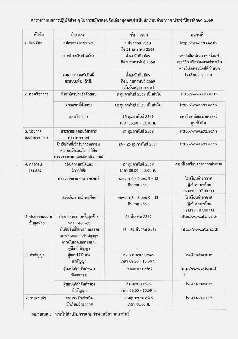 atts-2-2569 กำหนดการรับสมัครบุคคลเพื่อสอบคัดเลือกเข้าเป็นนักเรียนจ่าทหารอากาศ 2569